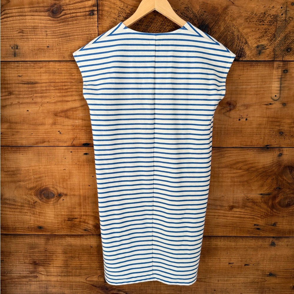 J CREW Factory Blue White Striped V-neck Shift Dress Women’s Nautical - Small - Picture 2 of 7